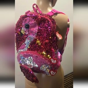 Ty Sequin Flamingo Kids Backpack - Pink, Gold, Silver Mix Sequins
